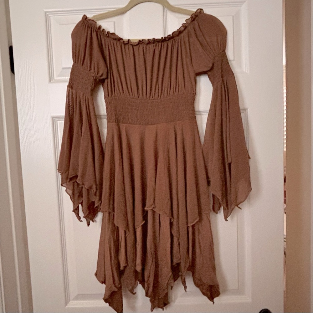 NWT Dolls Kill MUSICAL ODYSSEY MINI DRESS - BROWN CURRENT MOOD XS - Picture 2 of 15